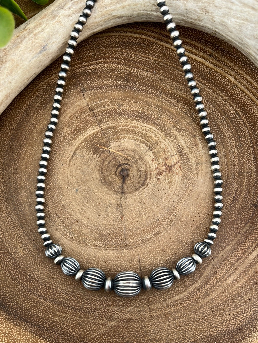 Winnie Sterling Center Stamped Bead Navajo Necklace