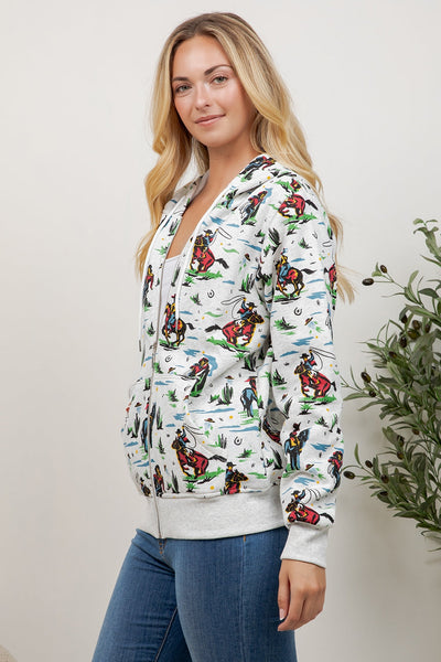 Cowboy Print Zipper Hoodie