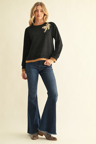 Ashley Tiger Shoulder Top - Black