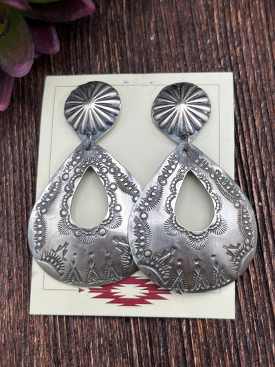 Juniper Stamped Double Concho Sterling Earrings