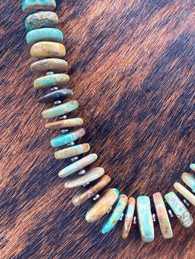 Kelter Turquoise Saucer Necklace With Alternating Silver Beads - 28" lol oh kl