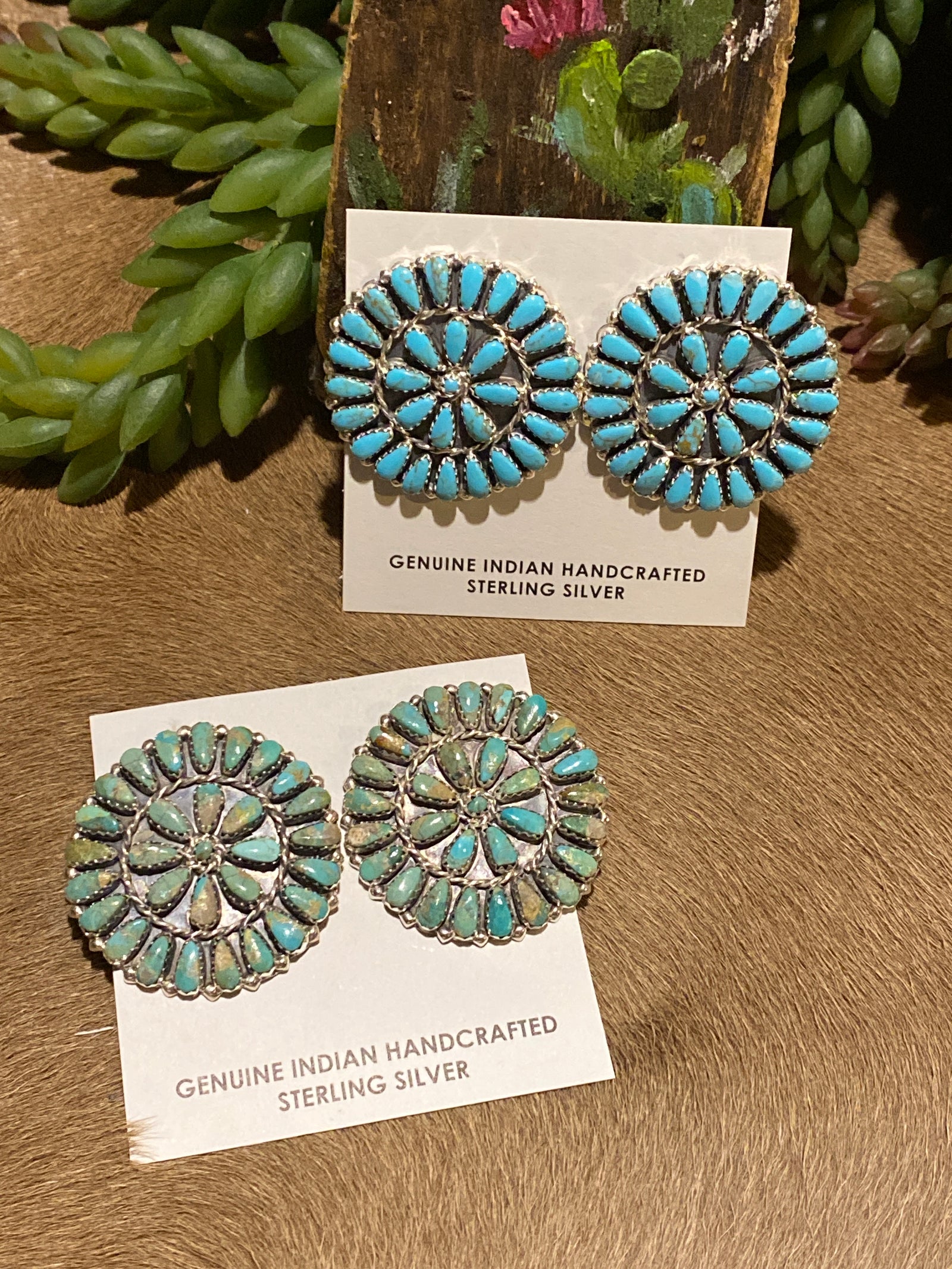 Francine Sterling Turquoise Dot Center Medallion Earrings - 1.4"