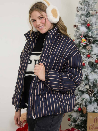 Striped High Neck Puffer Jacket