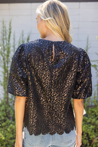 37384 Scalloped Hem Leopard Textured Top