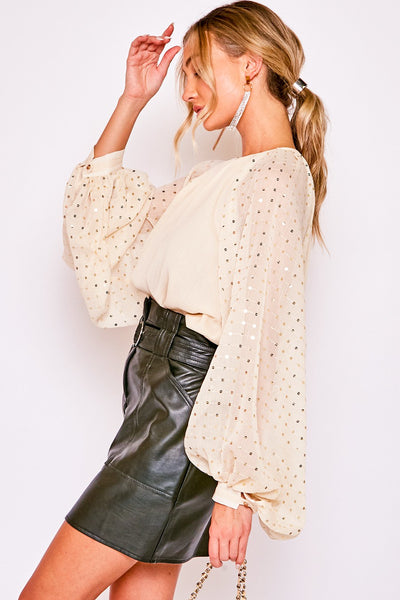 Sequin Balloon Sleeve Blouse