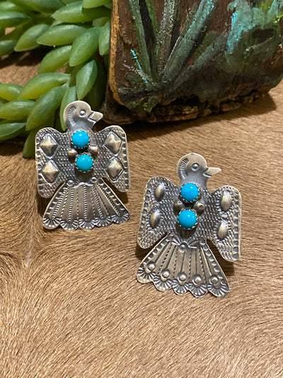 Benbrook Sterling Thunderbird Ring With Turquoise - Adj