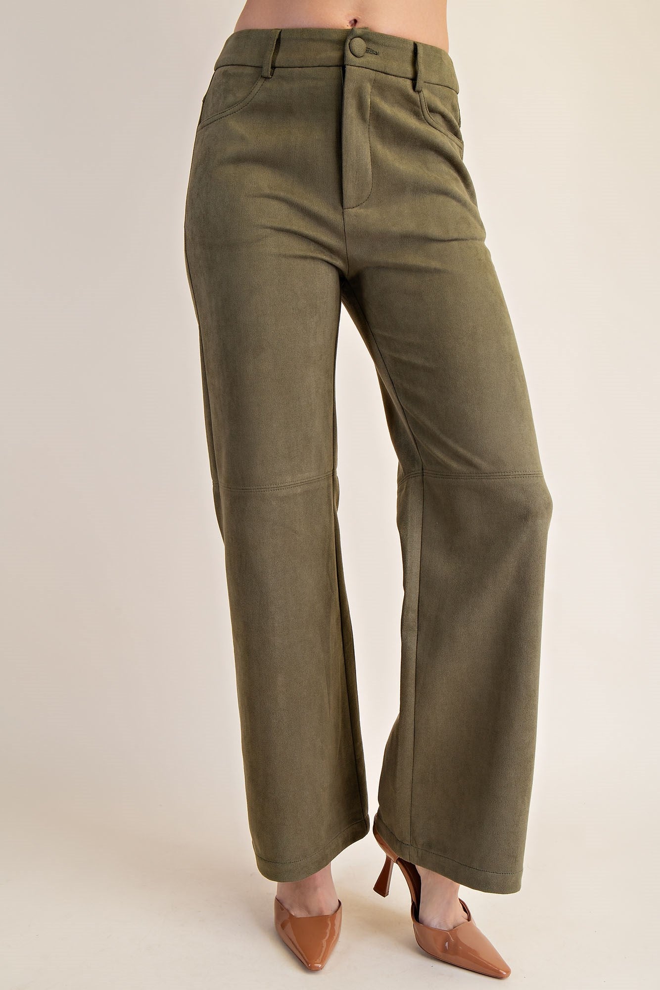 Olive Straight Leg Suede Pants