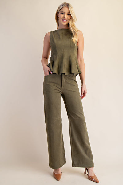 Olive Straight Leg Suede Pants