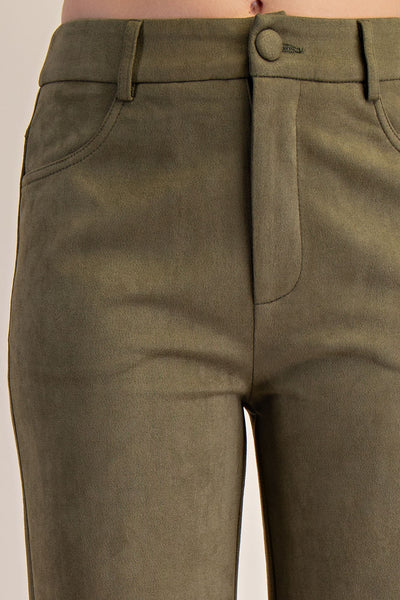 Olive Straight Leg Suede Pants