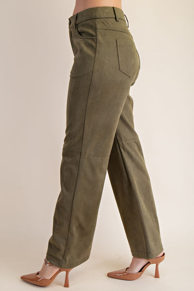 Olive Straight Leg Suede Pants