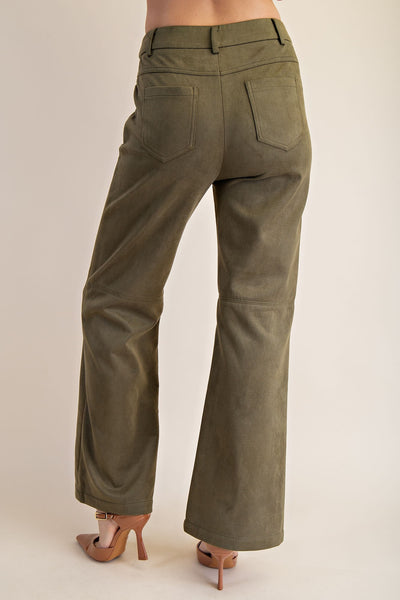 Olive Straight Leg Suede Pants