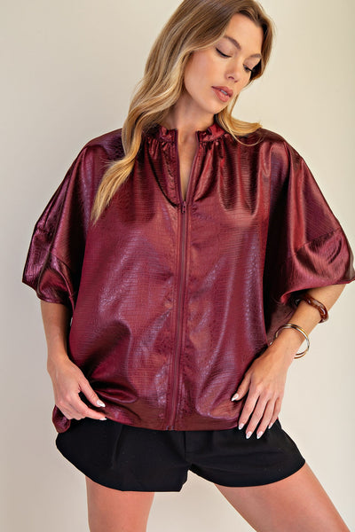 Front Zipper Oversized Cape Blouse