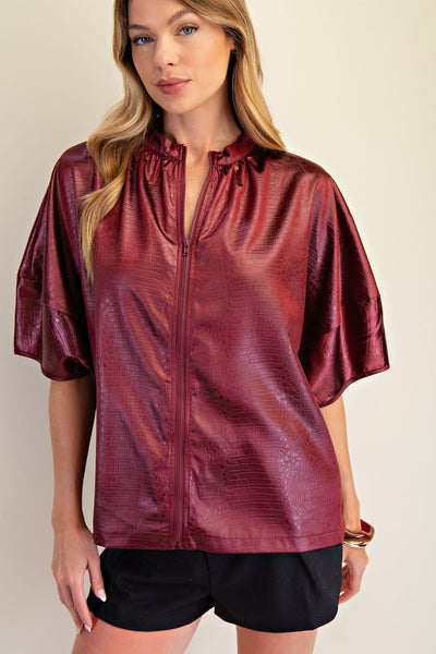 Front Zipper Oversized Cape Blouse