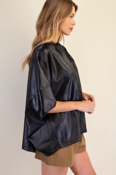 Front Zipper Oversized Cape Blouse