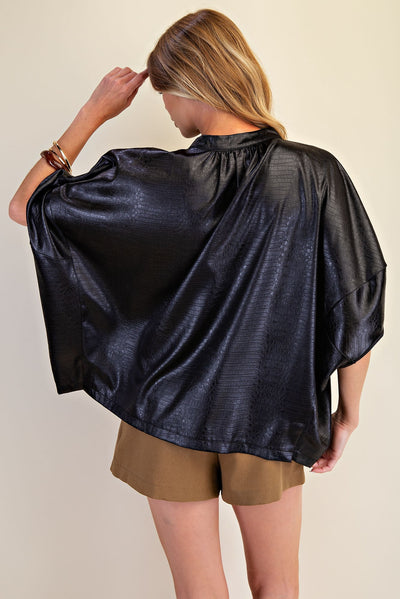 Front Zipper Oversized Cape Blouse