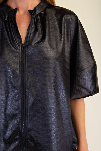 Front Zipper Oversized Cape Blouse