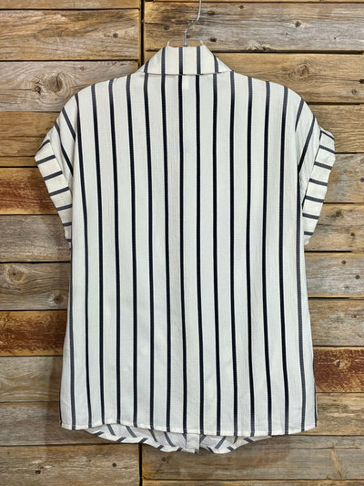Becky Striped Front Tie Detail Short Sleeve Top