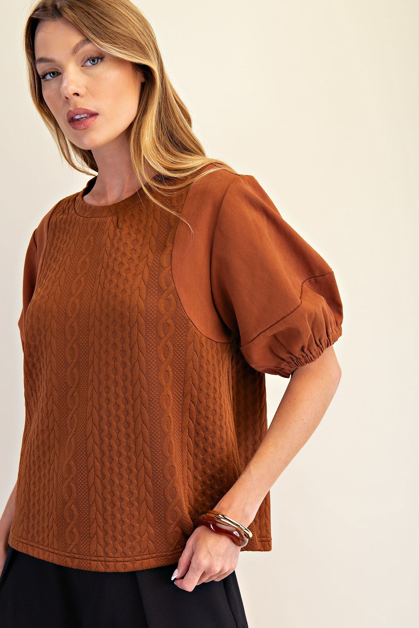 Camel Mid Sleeve Contrast Top