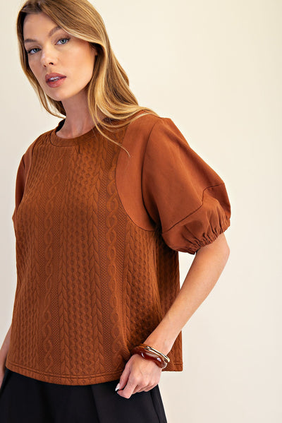 Camel Mid Sleeve Contrast Top