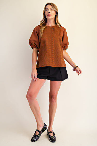 Camel Mid Sleeve Contrast Top