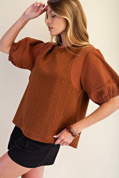 Camel Mid Sleeve Contrast Top