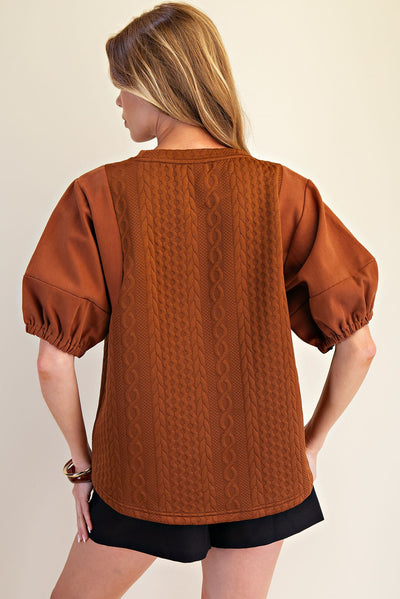 Camel Mid Sleeve Contrast Top