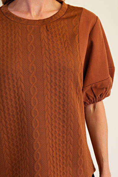 Camel Mid Sleeve Contrast Top