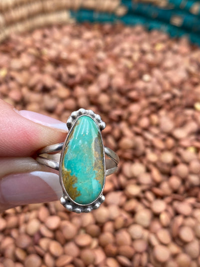 Masonry Double Band Sterling Detail Turquoise Ring - size 6.5