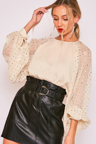 Sequin Balloon Sleeve Blouse