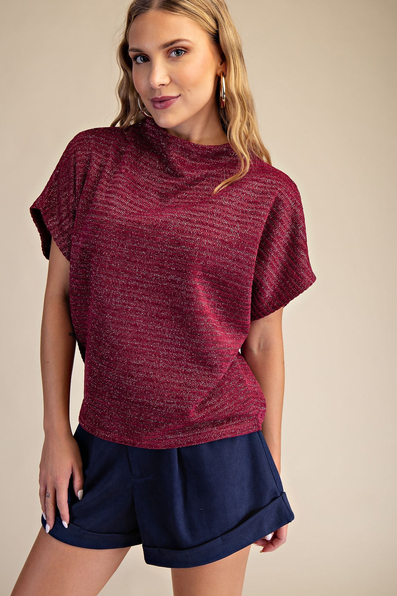 Burgundy Mock Neck Oversized Top