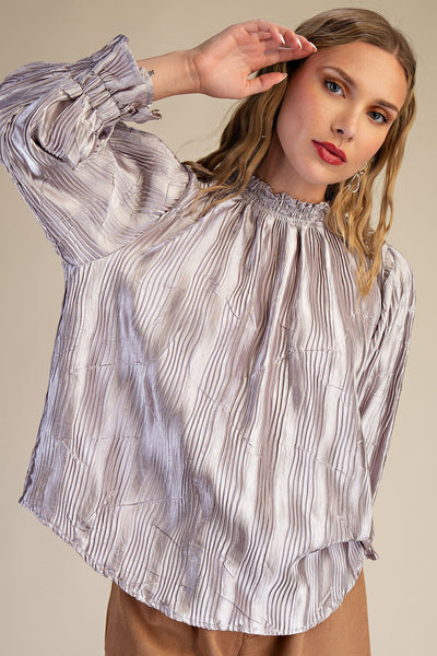 Deatra High-Neck Puff Sleeve Top