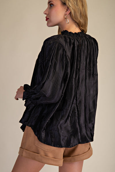 Deatra High-Neck Puff Sleeve Top