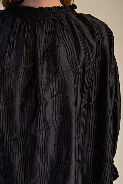 Deatra High-Neck Puff Sleeve Top