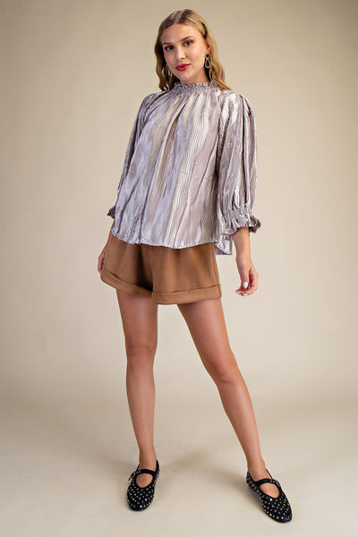 Deatra High-Neck Puff Sleeve Top