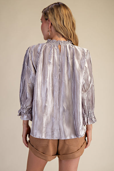 Deatra High-Neck Puff Sleeve Top