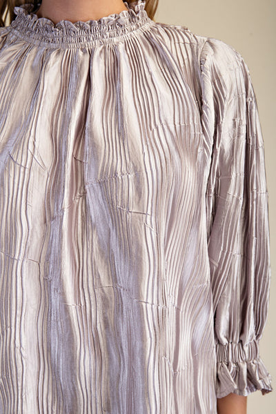 Deatra High-Neck Puff Sleeve Top