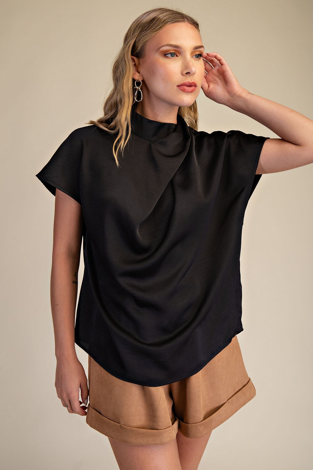 Black or Bugundy Cross Mock Neck Top