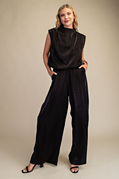 Black Mock Neck Sleeveless Bubble Top