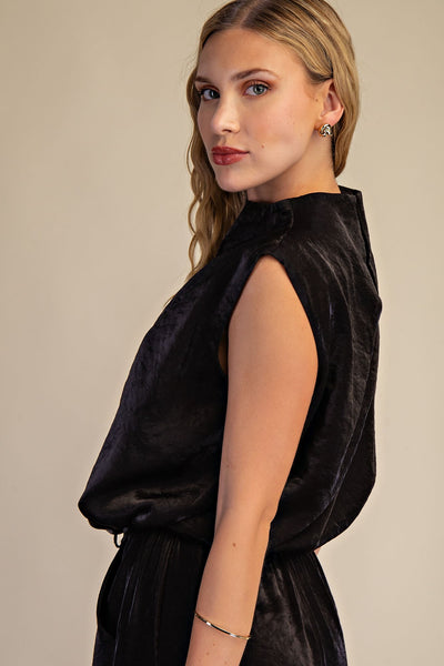 Black Mock Neck Sleeveless Bubble Top