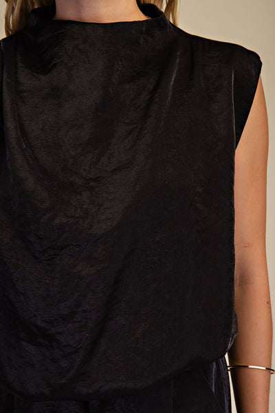 Black Mock Neck Sleeveless Bubble Top