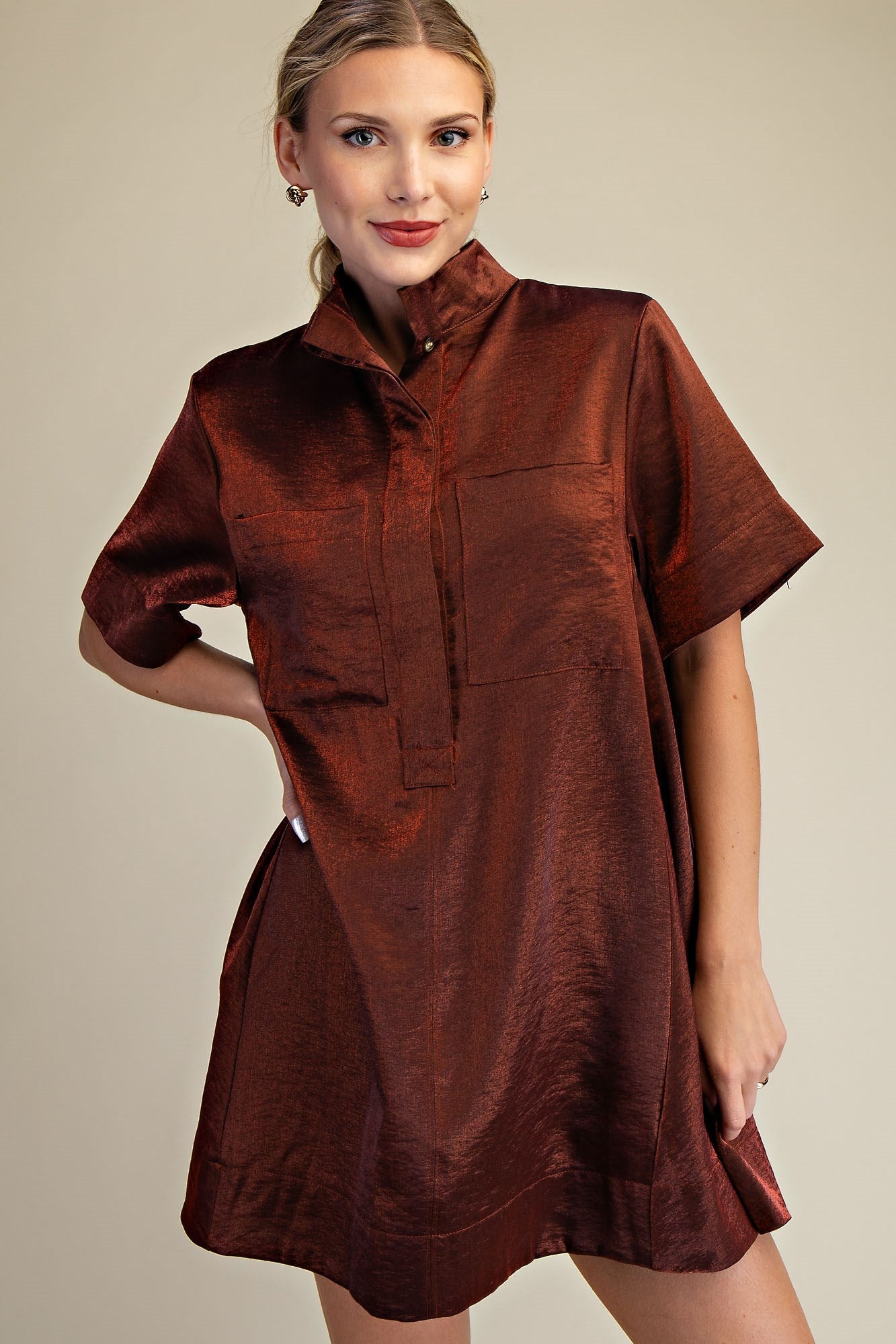 Donna Button Front Short-Sleeve Mini Dress