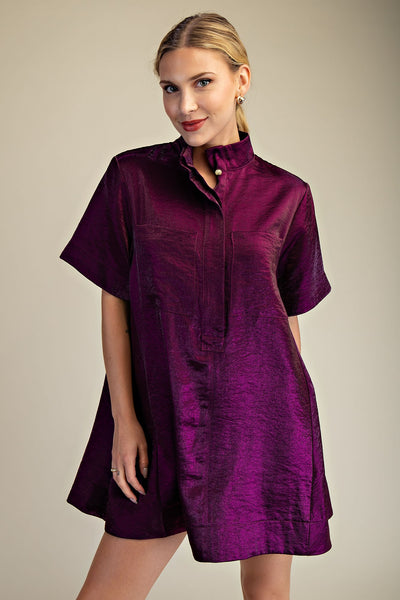 Donna Button Front Short-Sleeve Mini Dress