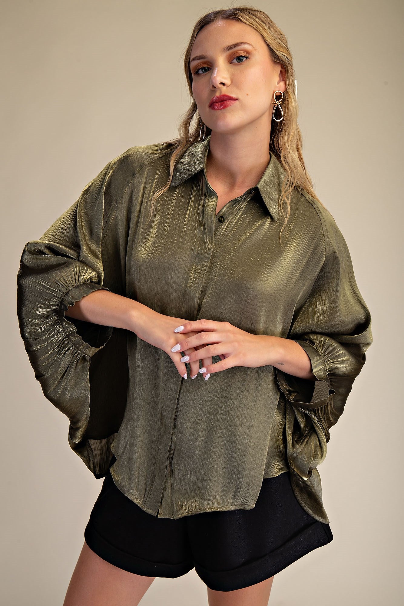 Olive Button Cape Shirt