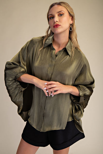 Olive Button Cape Shirt