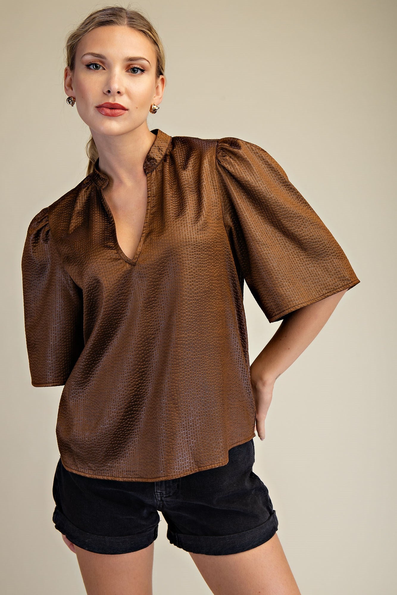 Brown V-Neck Top
