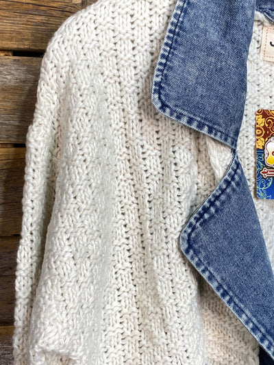 Cable Knit Denim Trim Jacket