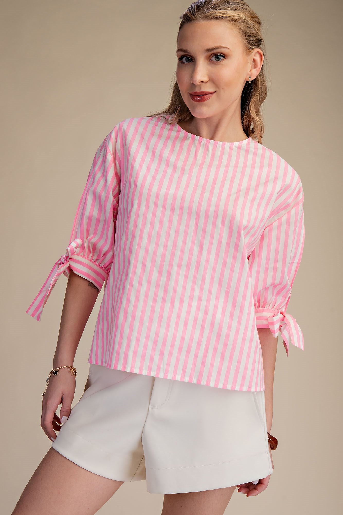 May Round Neck Sleeves With Bow Top