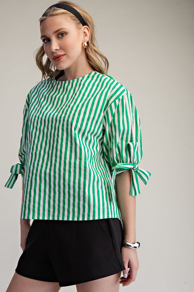 May Round Neck Sleeves With Bow Top