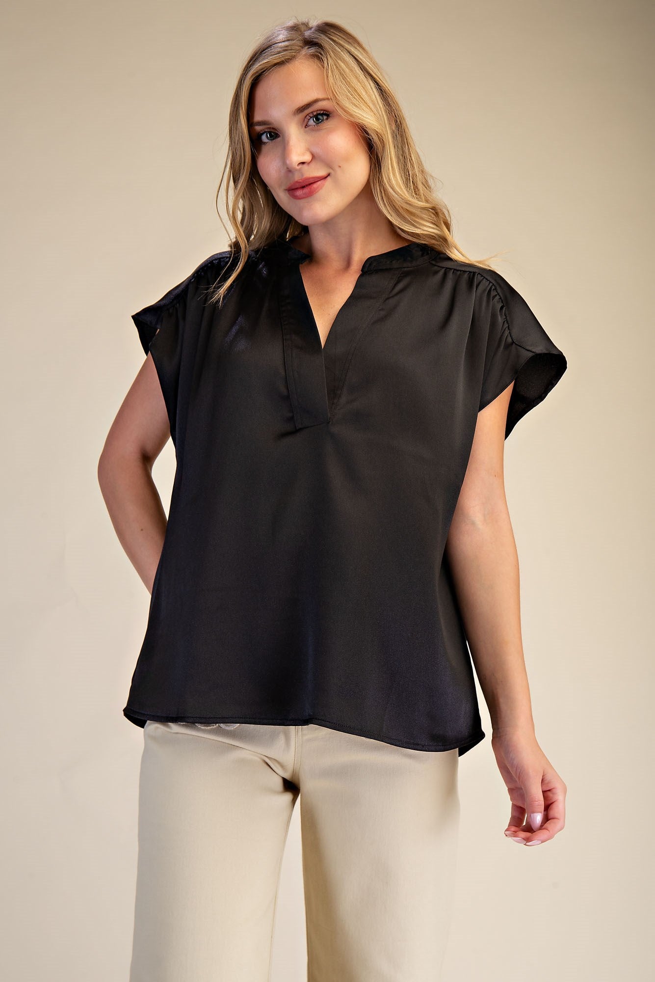 Melanie V-Neckline Cap Sleeve Top