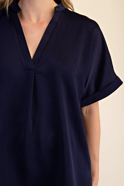 Jennifer V-Neck Placket Cuffs Sleeve Top